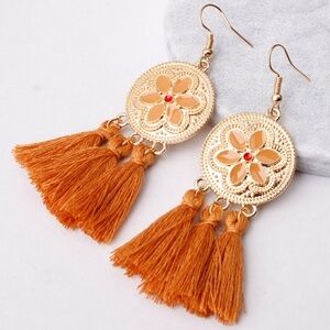 *FLAVIA* Orange Floral x Tassel Fashion Earrings